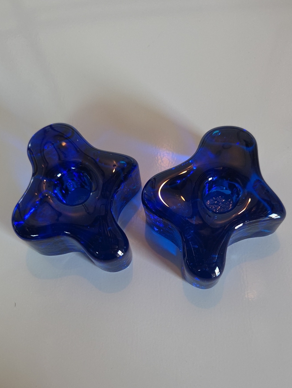 Blenko Cobalt Blue Glass Candle Holders - Set of 2
